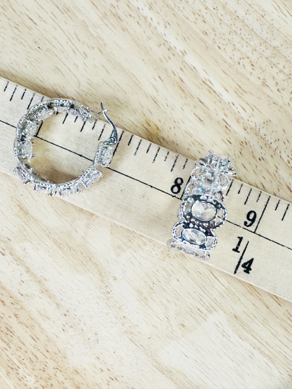 QVC Chunky Rhinestone Silver Tone Hoop Earrings Large Sparkly Classic - Picture 9 of 11